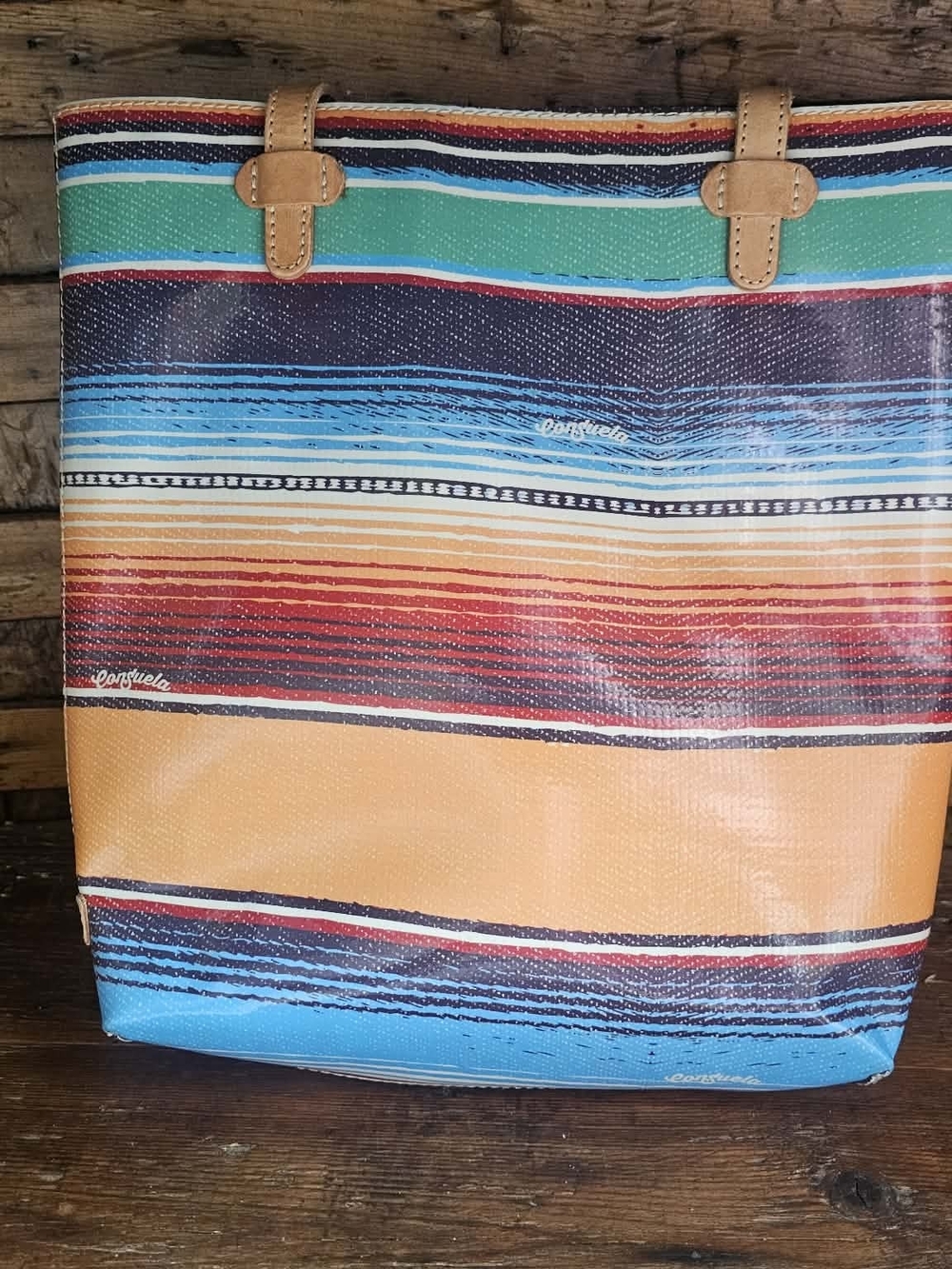 Consuela Multicolor Striped Tote - Turquoise, Orange & Blue